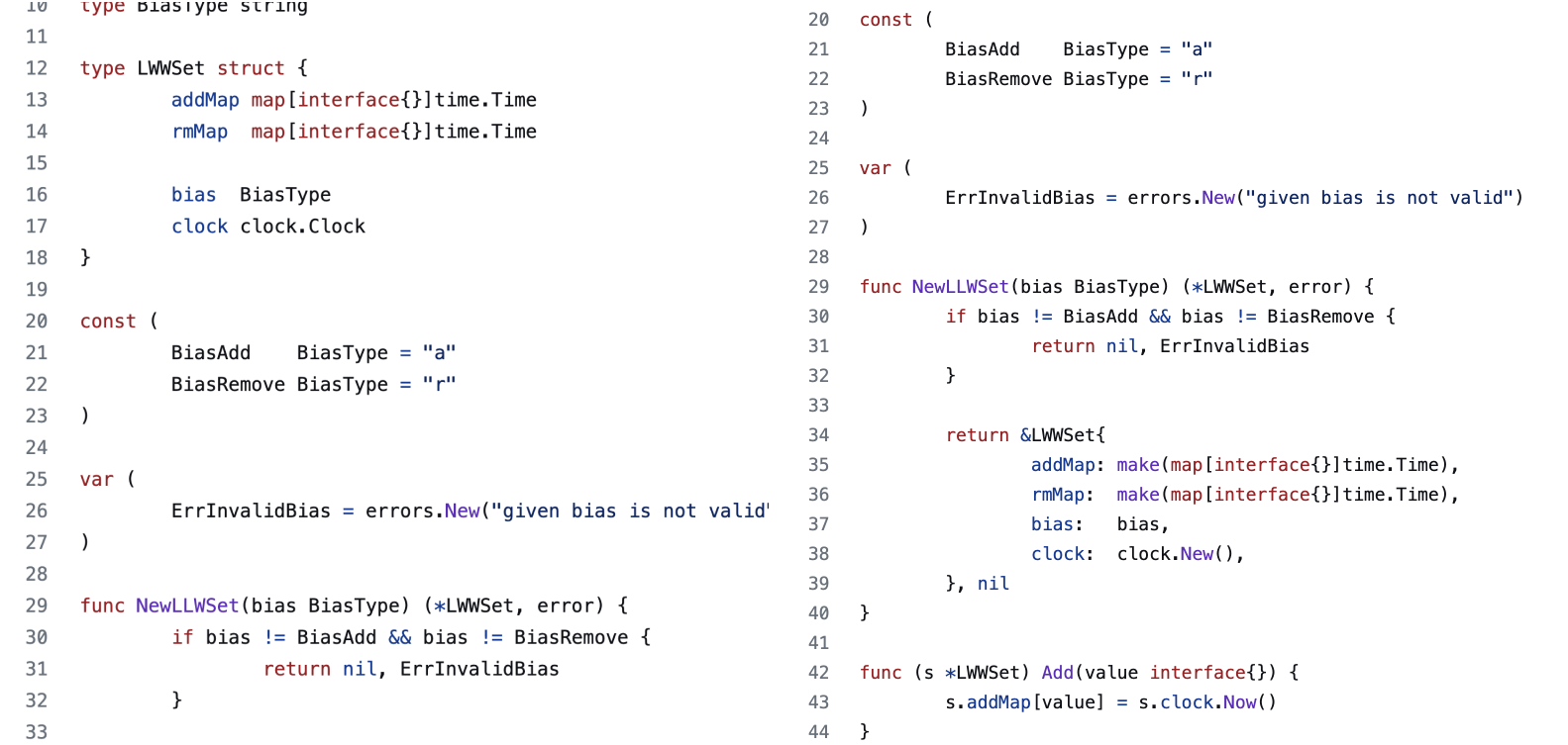 LWW set implementation from the CRDTs write-up